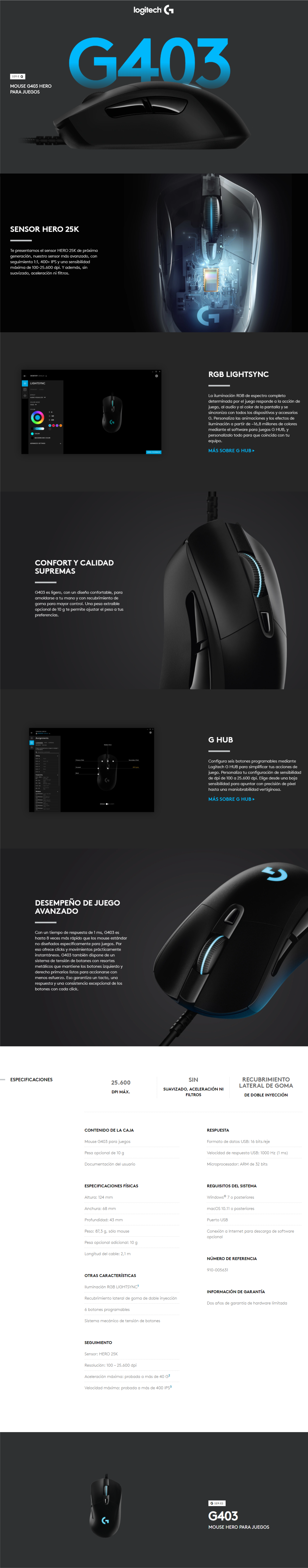Mouse Logitech G403 Hero Black Games Caxas
