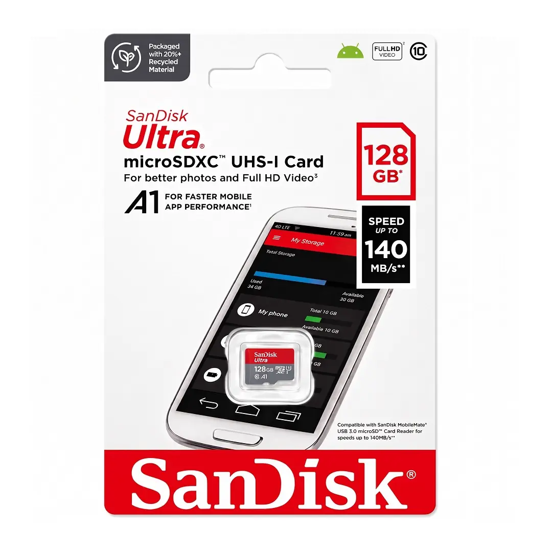 Memoria Micro SD SanDisk Ultra 128GB 140MB/s UHS-I Clase 10 A1 (Original)