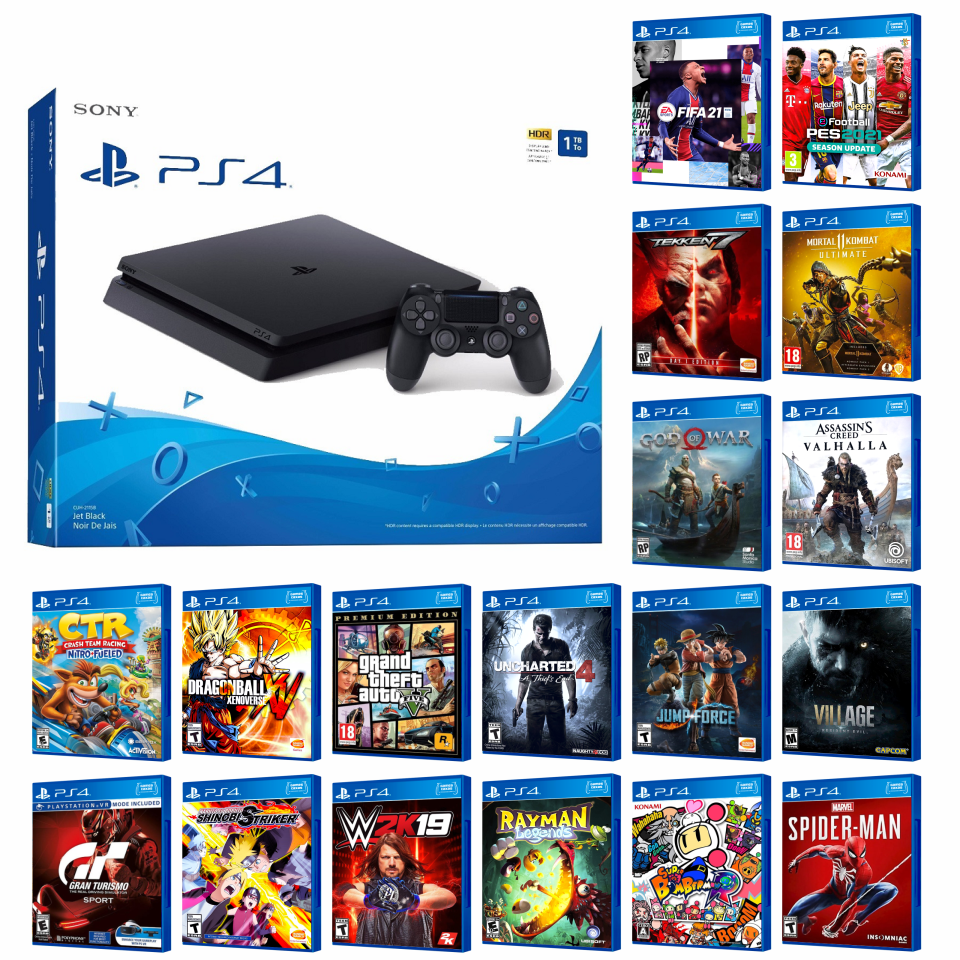 PLAYSTATION 4 SLIM 1TB FLASHEADA + 20 JUEGOS PS4 + 1000 JUEGOS