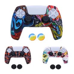 FUNDA DE SILICONA CON DISEÑOS PARA MANDO PS5 MAS 2 GRIPS