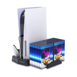 Alternative view of BASE CON VENTILADOR CARGADOR DE MANDOS Y PORTA CD PARA CONSOLA PS5 FAT