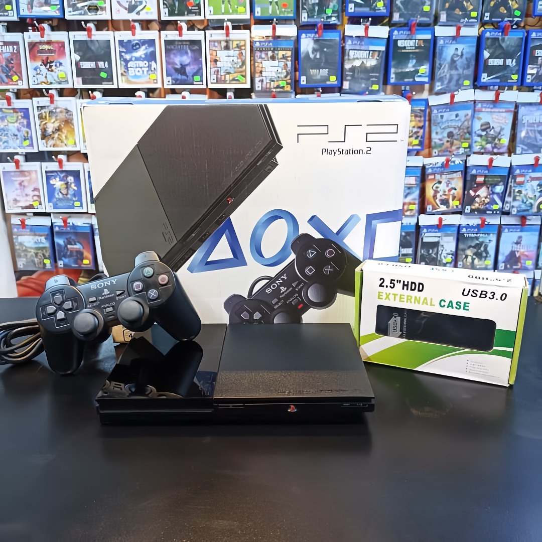 CONSOLA PLAYSTATION 2 SLIM MODELO 90000 (Disco Externo 500GB + 150 Juegos PS2 + 1000 Juegos Super Nintendo)