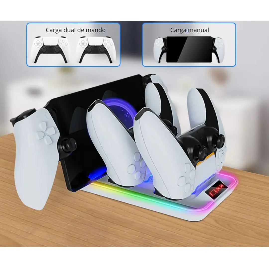 Cargador Dual RGB Para Mandos PS5 y PlayStation Portal - Imagen 2