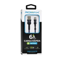 Cable de Datos Tipo C Carga Rapida 6A Salida 66w Romax (2 Metros)