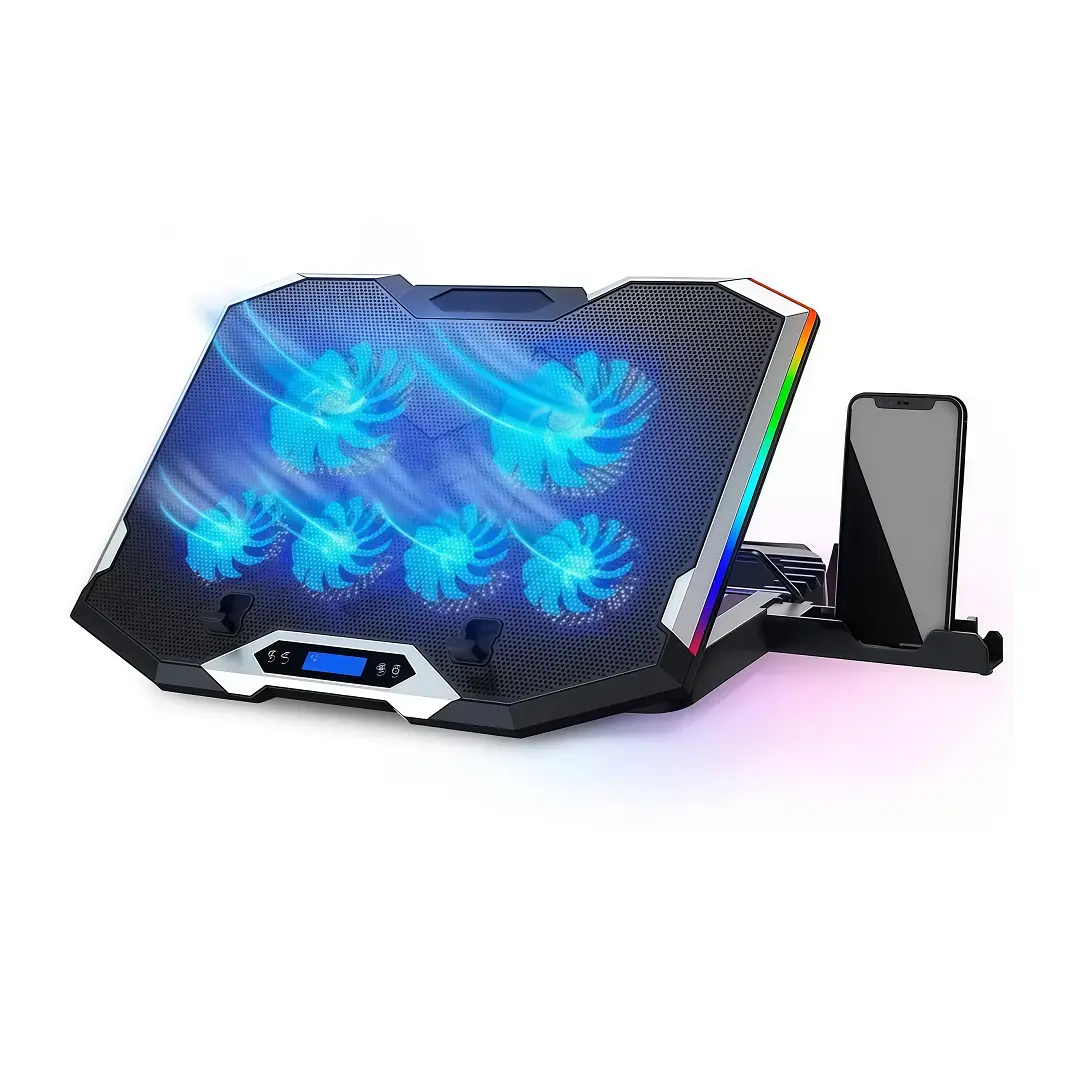 Cooler Para Laptop 17" con 6 Ventiladores y Soporte de Celular