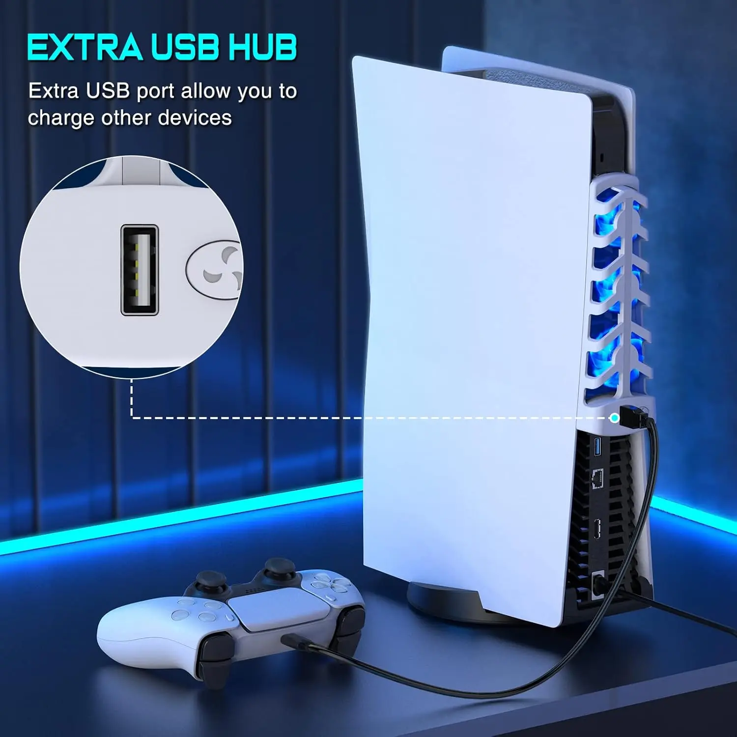 Base Ventilador de Enfriamiento Trasero y Luz LED para Consola PS5 Fat - Imagen 3