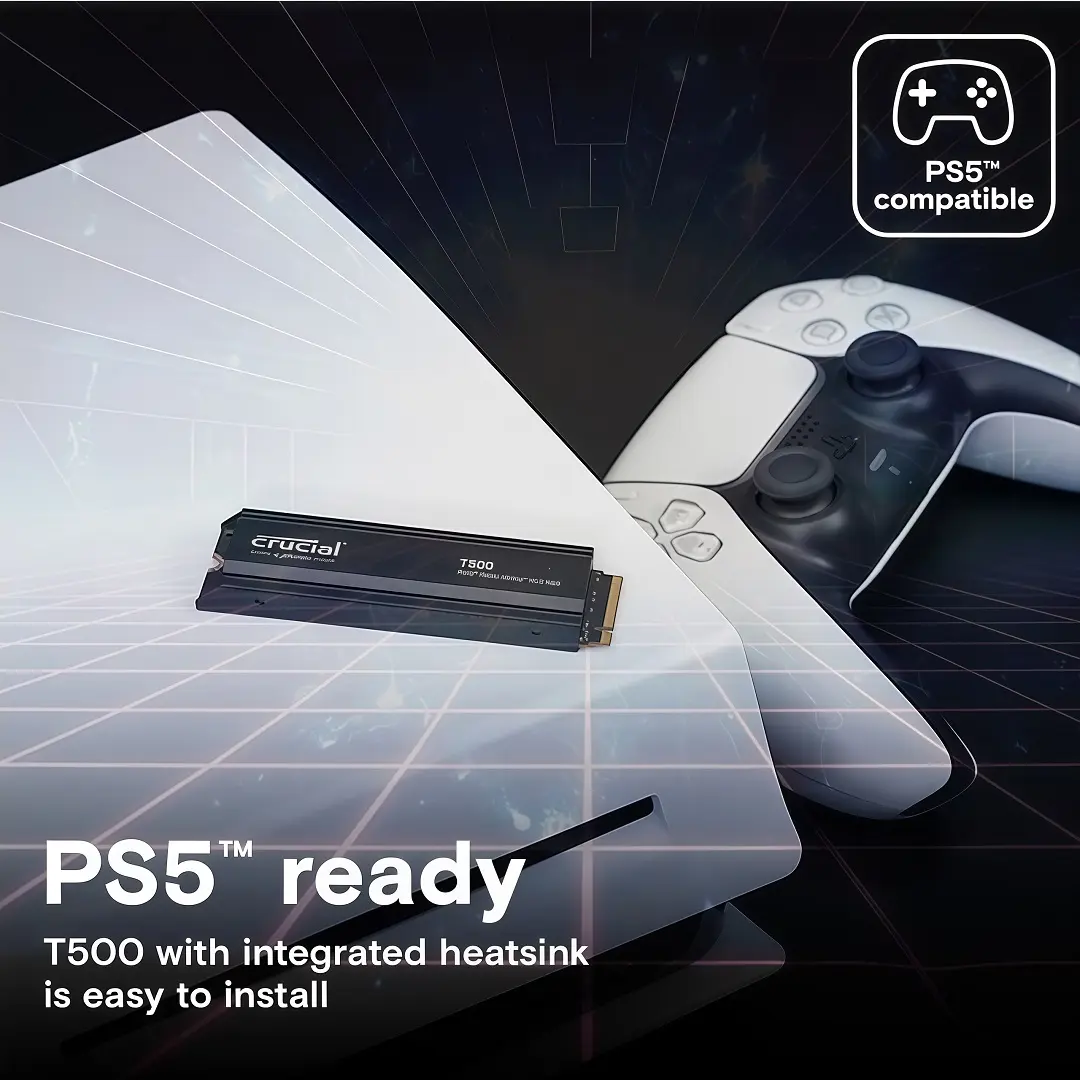 Disco Solido SSD M.2 NVMe Crucial T500 Pro 2TB PCIe Gen4 con Disipador (Compatible con PS5 / PC) - Imagen 3