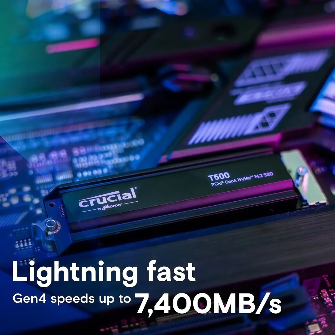 Disco Solido SSD M.2 NVMe Crucial T500 Pro 2TB PCIe Gen4 con Disipador (Compatible con PS5 / PC) - Imagen 6