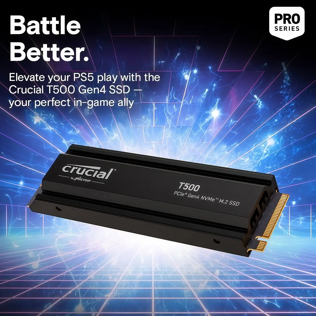 Disco Solido SSD M.2 NVMe Crucial T500 Pro 2TB PCIe Gen4 con Disipador (Compatible con PS5 / PC) - Imagen 4