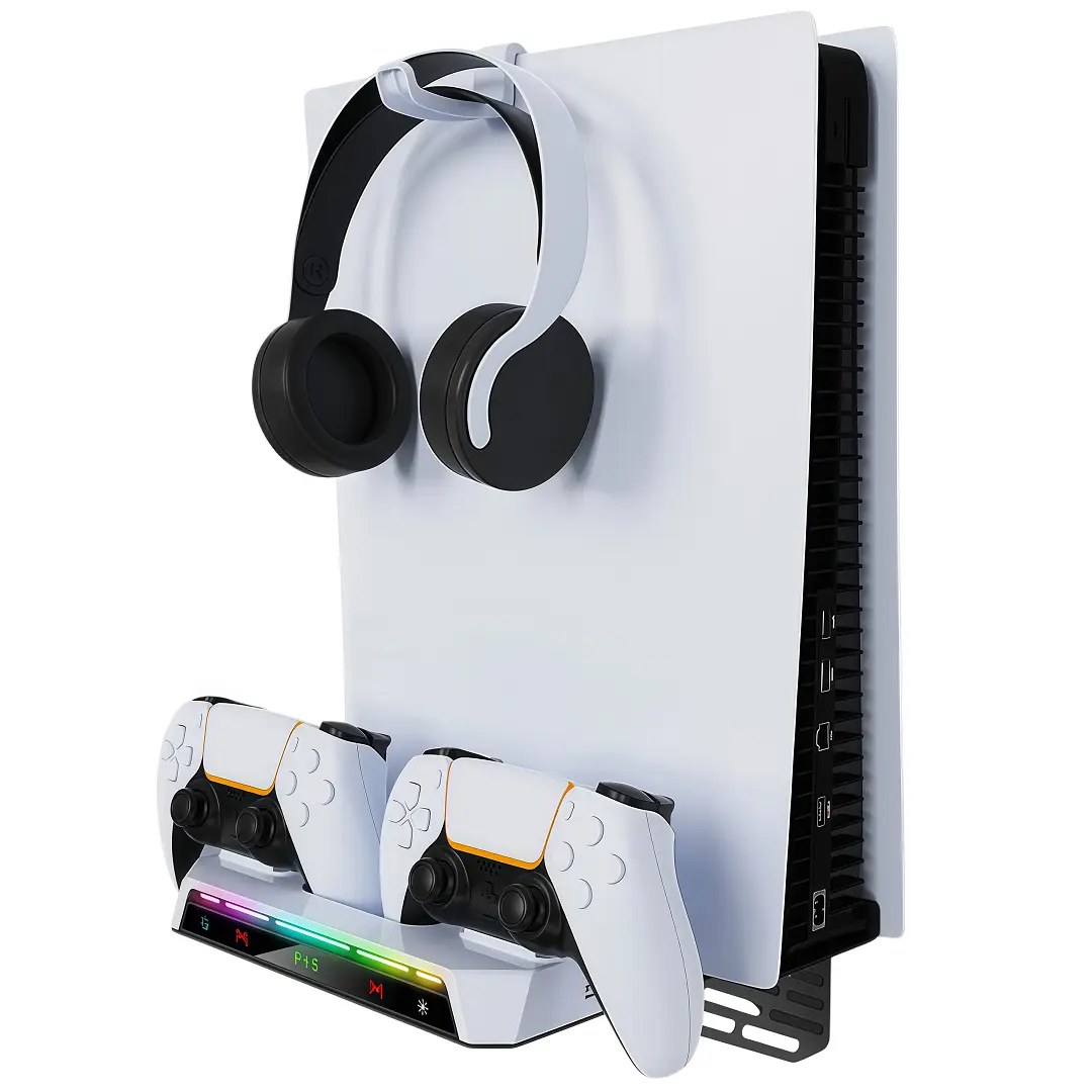 Soporte de Pared para PS5 Fat / Slim / Pro con Base de Carga Dual y Luz RGB - Imagen 2