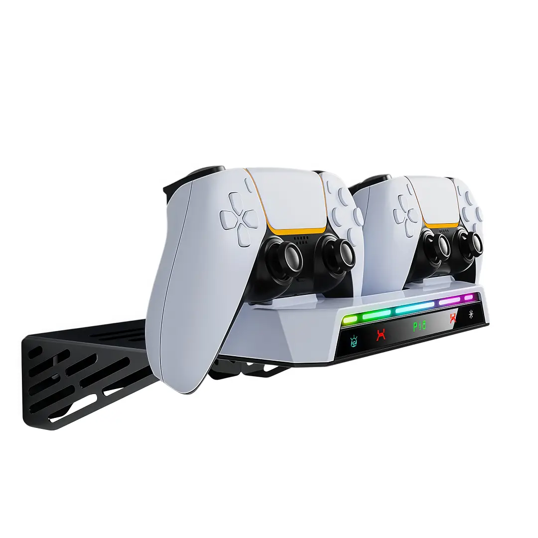 Soporte de Pared para PS5 Fat / Slim / Pro con Base de Carga Dual y Luz RGB - Imagen 3