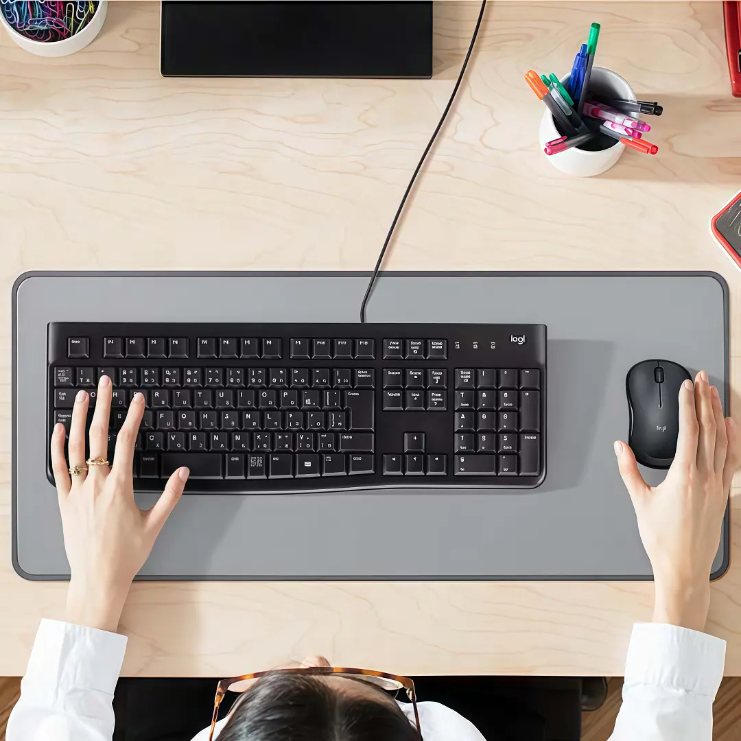 Mouse Pad de Escritorio Logitech Desk Mat Studio Series 70x30cm Resistente a Salpicaduras (Gris Claro) - Imagen 3